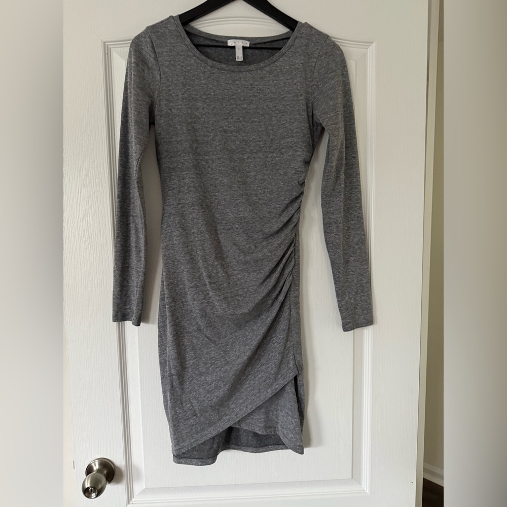 Leith - Knit Ruched Bodycon Long Sleeve Dress - Size Small - Grey
